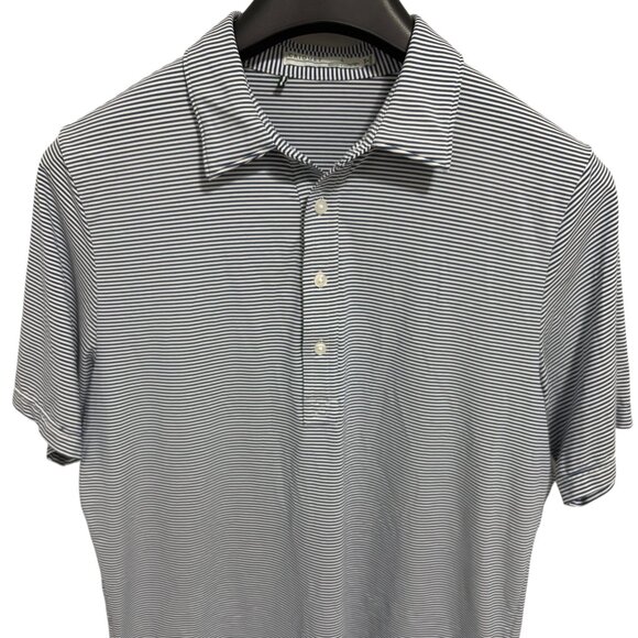 Criquet Polo Shirt Mens Large Blue Striped Polyest Stretch Short Sleeve Pullover - Picture 1 of 7